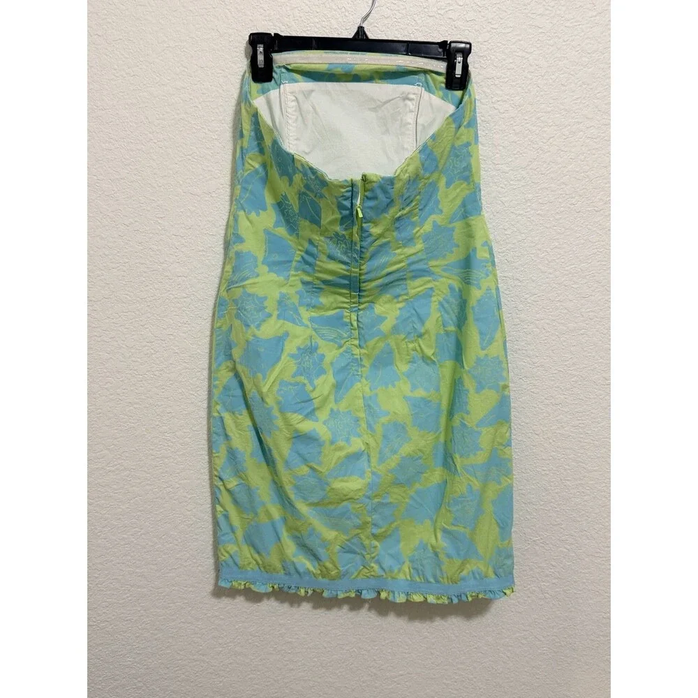 Lilly Pulitzer Conched Out Sea Shell Strapless Green Blue Dress Lined Small S